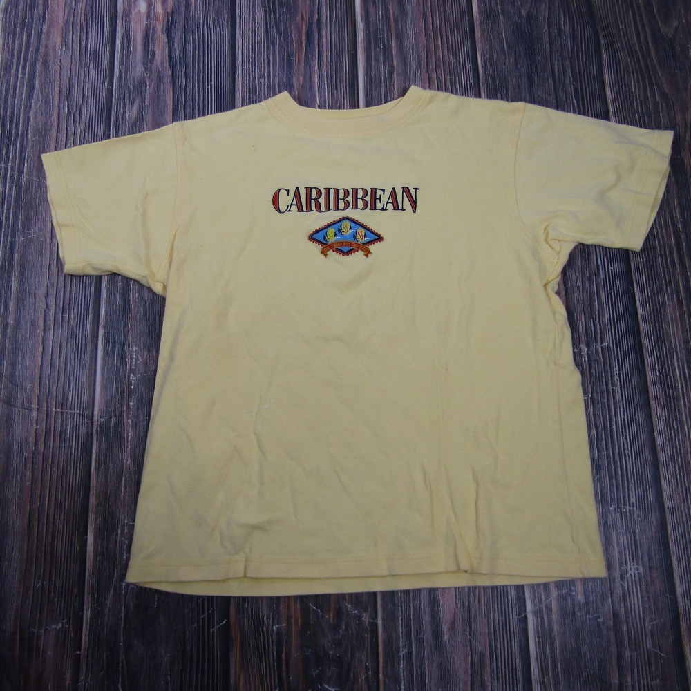 Princess Cruises Caribbean Embroidered Shirt Mens M Yellow Travel Cruise Tee